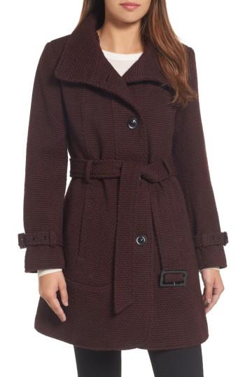 Women's Gallery Waffle Woven Coat - Burgundy