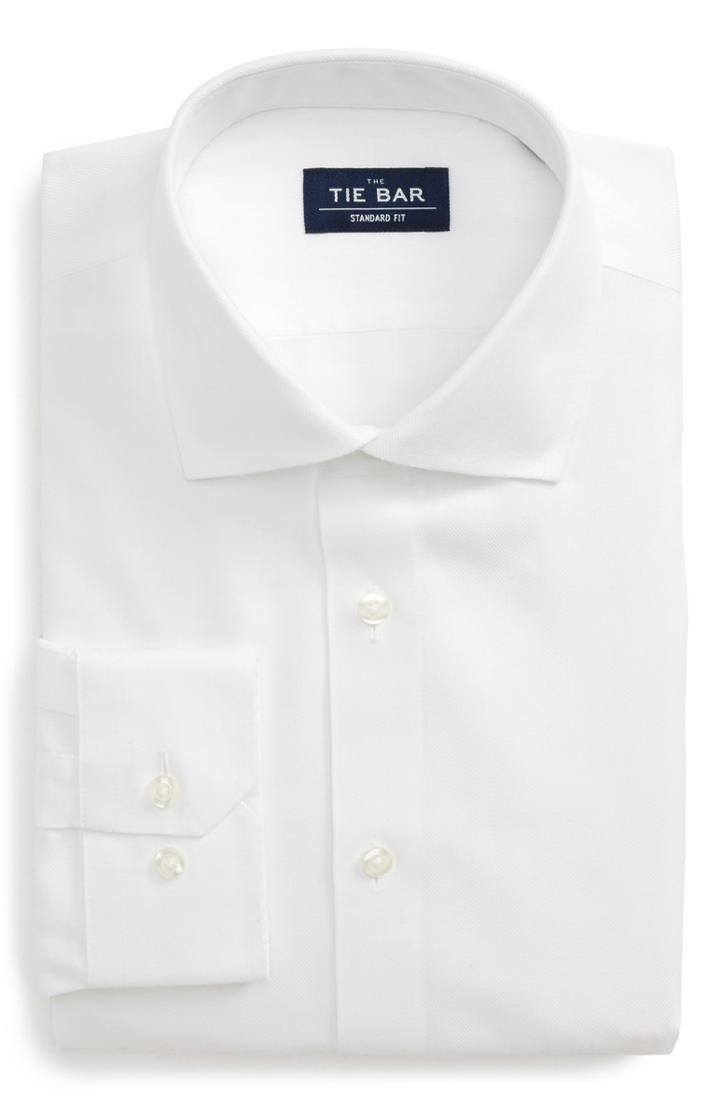 Men's The Tie Bar Standard Fit Herringbone Dress Shirt - 34/35 - White