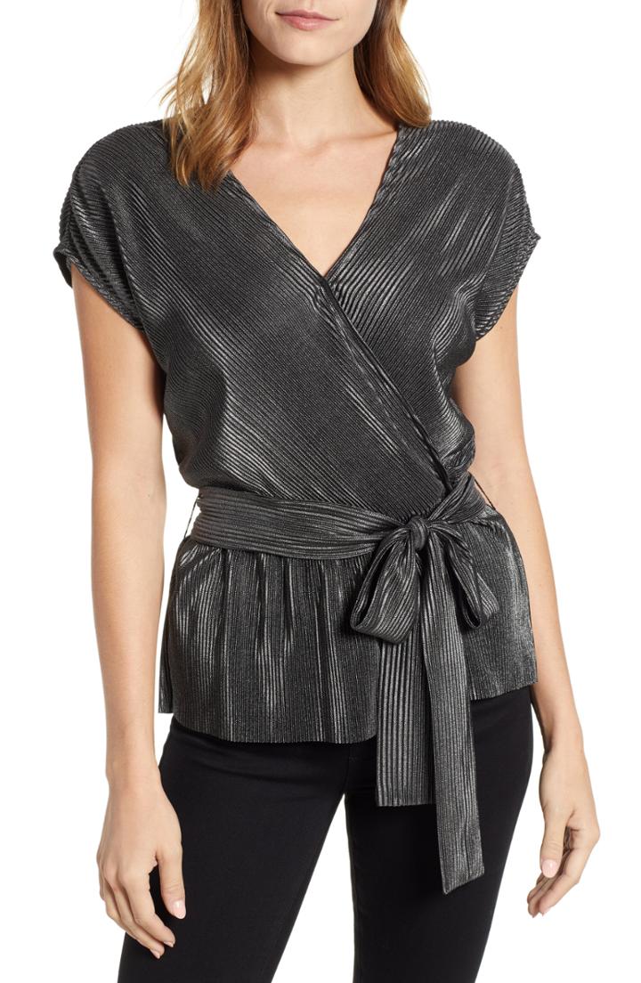 Women's Gibson X Glam Squad Plisse Faux Wrap Top - Black