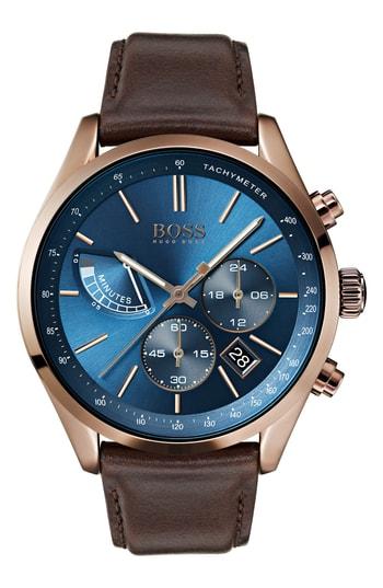 Men's Boss Grand Prix Chronograph Leather Strap Watch, 44mm
