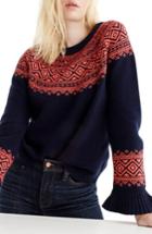 Women's J.crew Fair Isle Ruffle Sleeve Sweater - Blue