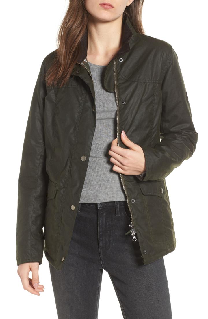 Women's Barbour Sandsend Waxed Cotton Utility Jacket Us / 12 Uk - Green