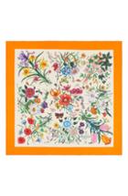 Women's Gucci Gg Flora Fluorescent Border Silk Scarf, Size - Ivory