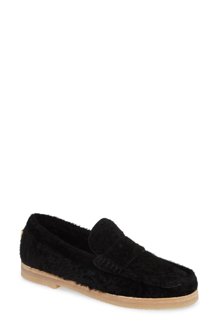 Women's Stuart Weitzman Bromley Genuine Shearling Loafer .5 M - Black