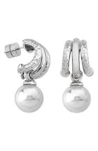 Women's Majorica Hammered Metal Simulated Pearl Earrings