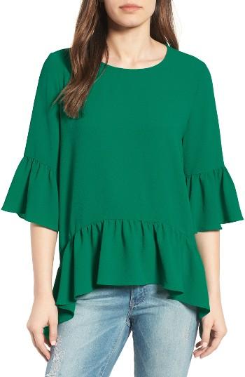 Petite Women's Gibson Ruffled Handkerchief Hem Top P - Green