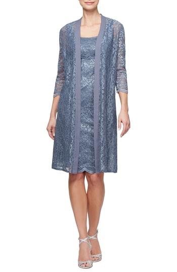 Women's Alex Evenings Lace Sheath Dress With Jacket - Blue