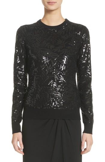 Women's Michael Kors Sequin Palm Cashmere Sweater - Black