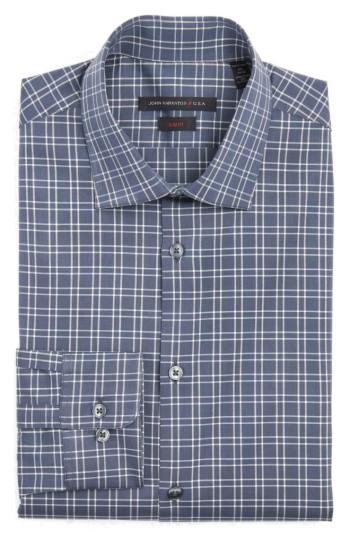 Men's John Varvatos Star Usa Slim Fit Stretch Plaid Dress Shirt .5 R - Grey