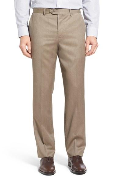 Men's John W. Nordstrom Flat Front Solid Wool Trousers - Beige