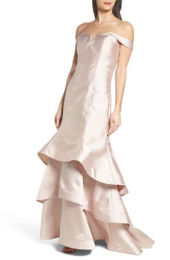 Women's Sequin Hearts Ruffle Hem Off The Shoulder Mermaid Gown - Yellow