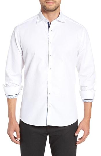Men's Stone Rose Contemporary Fit Waffle Texture Sport Shirt - White