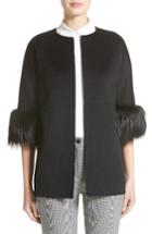 Women's Michael Kors Genuine Fox Fur Trim Wool Blend Jacket
