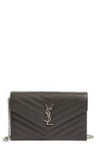 Women's Saint Laurent Quilted Calfskin Leather Wallet On A Chain - Grey