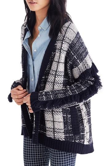 Women's Madewell Plaid Fringe Cardigan - Blue