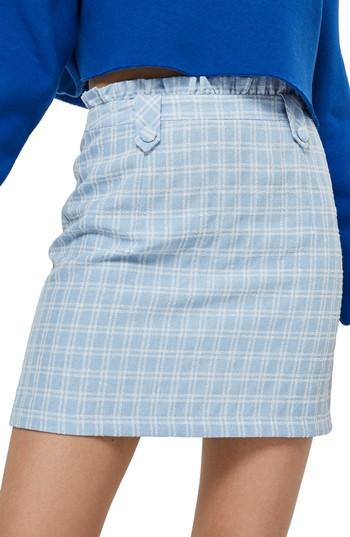 Women's Topshop Check Boucle Frill Miniskirt Us (fits Like 10-12) - Blue