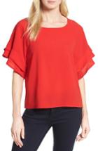 Women's Bobeau Soft Flutter Sleeve Top - Red