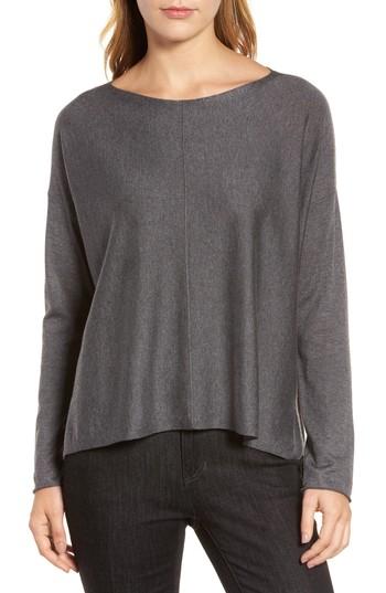 Petite Women's Eileen Fisher Tencel Blend High/low Sweater P - Grey