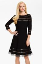 Women's Tadashi Shoji Mesh Stripe Fit & Flare Dress - Black