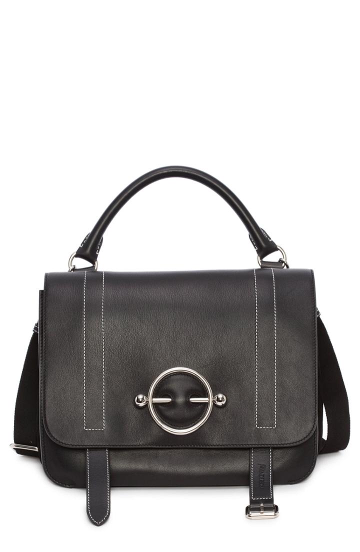 Jw Anderson Disc Leather Top Handle Satchel - Black