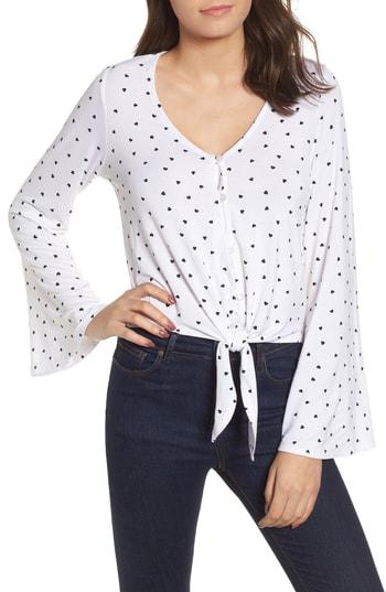 Women's Love, Fire Tie Front Bell Sleeve Blouse - White