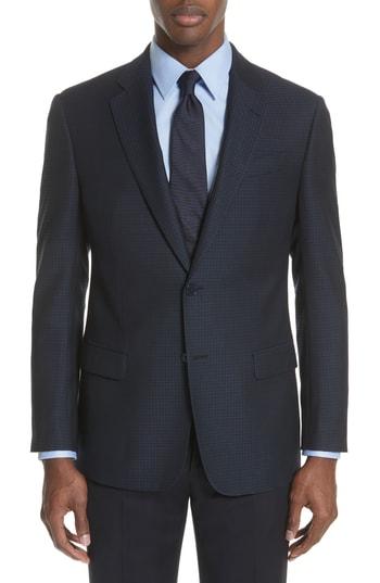 Men's Emporio Armani G Line Trim Fit Houndstooth Wool Sport Coat Us / 48 Eu S - Blue