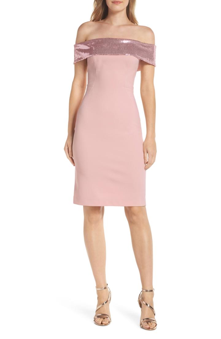 Women's Eliza J Off The Shoulder Sequin Foldover Dress - Pink