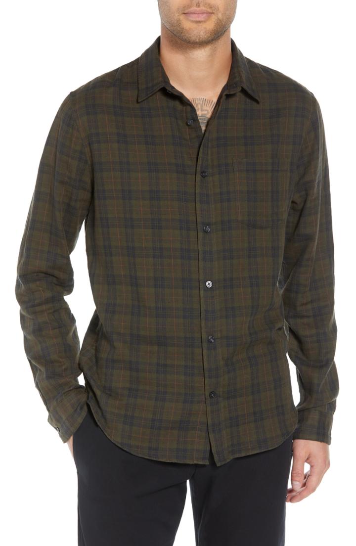 Men's Vince Classic Fit Plaid Double Knit Sport Shirt, Size - Green