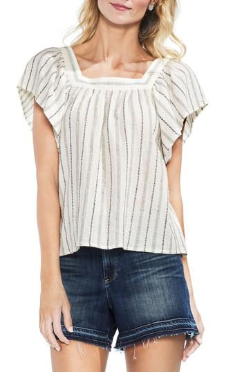 Women's Vince Camuto Metallic Stripe Ruffle Sleeve Top, Size - Green