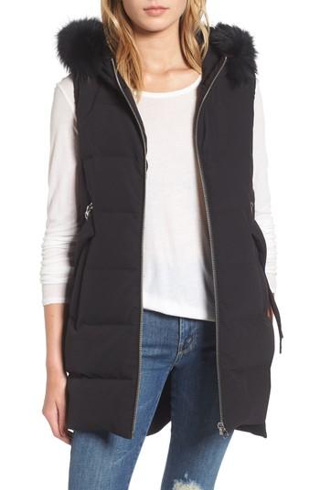 Women's Derek Lam 10 Crosby Down Vest With Genuine Fox Fur - Black