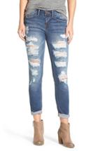 Junior Women's Sp Black Destroyed Boyfriend Jeans - Blue