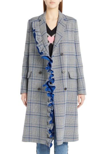 Women's Msgm Ruffle Plaid Coat Us / 38 It - Black