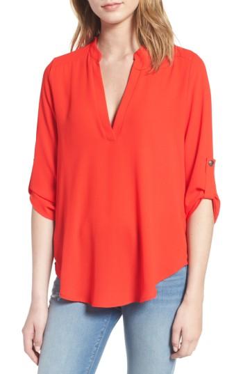 Women's Lush Roll Tab Sleeve Woven Shirt - Red