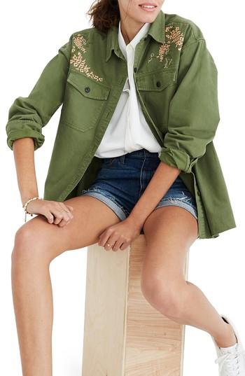 Women's Madewell Rabbit Embroidered Shirt Jacket, Size - Green