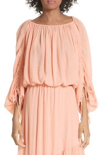 Women's Joie Elazara Ruched Sleeve Peasant Top - Coral