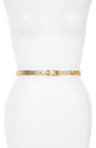 Women's Moschino Logo Skinny Metallic Leather Belt - Gold/ Gold