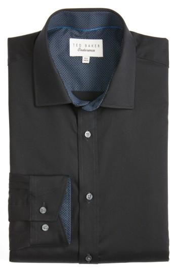 Men's Ted Baker London Solid Trim Fit Dress Shirt .5 - 32/33 - Black