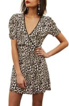 Women's Topshop Leopard Wrap Minidress Us (fits Like 0) - Brown