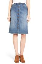 Women's Hinge Button Front Denim Midi Skirt