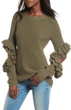 Women's Bp. Elbow Cutout Ruffle Sweater, Size - Green