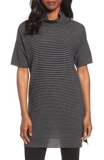 Petite Women's Eileen Fisher Stripe Merino Wool Tunic, Size P - Grey