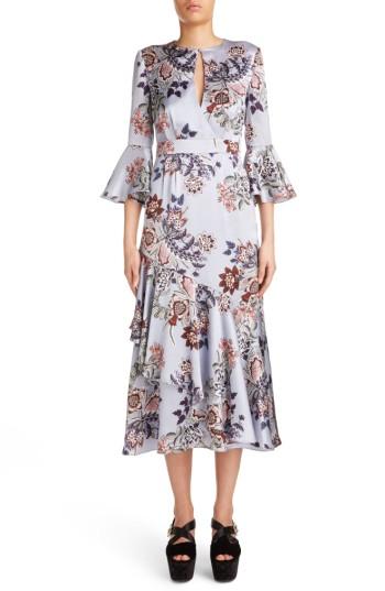 Women's Erdem Floral Print Silk Satin Dress Us / 12 Uk - Blue