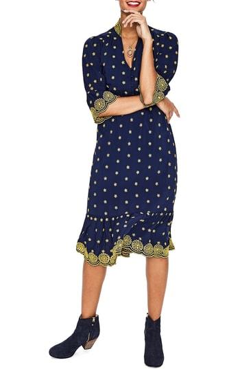 Women's Boden Embroidered Daisy Eyelet Dress - Blue