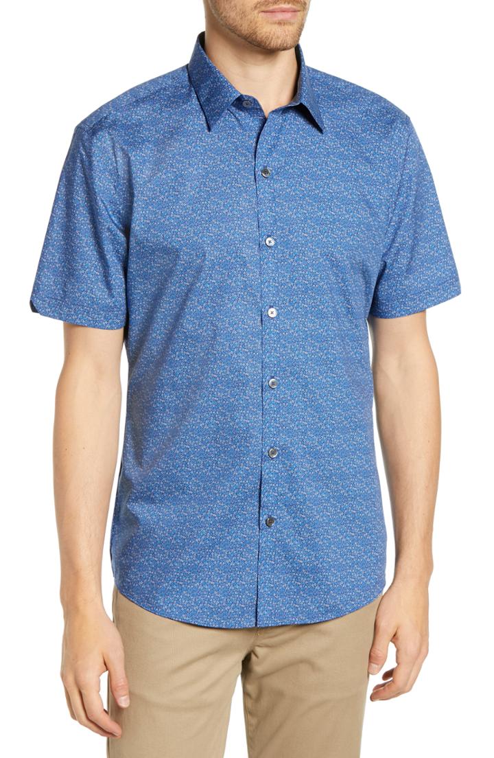 Men's Zachary Prell Haylock Regular Fit Floral Sport Shirt - Blue