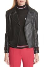 Women's Fendi Leather Jacket With Faux Fur Logo Cuffs Us / 46 It - Black