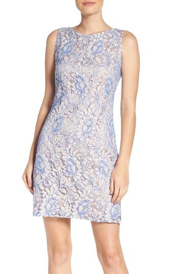 Petite Women's Eliza J Lace Shift Dress P - Blue