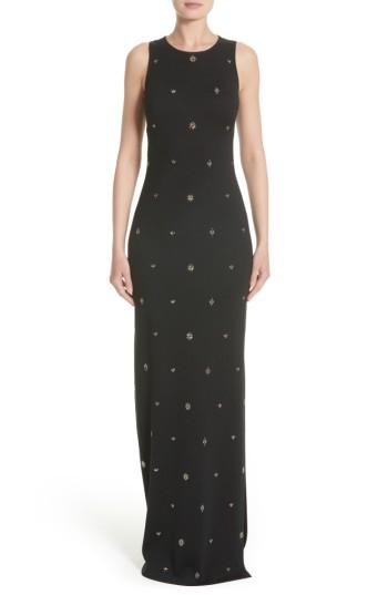 Women's St. John Evening Back Keyhole Shimmer Milano Knit Gown - Black