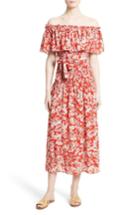 Women's Rebecca Taylor Cherry Blossom Silk Off The Shoulder Dress
