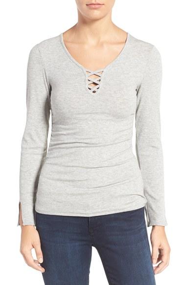Women's Wit & Wisdom Lattice Front Split Neck Tee