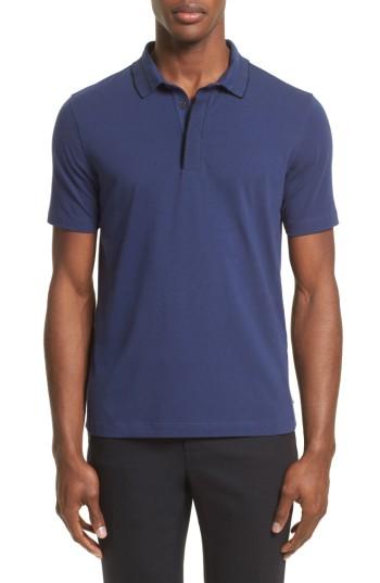 Men's Armani Collezioni Tipped Stretch Cotton Polo, Size - Blue